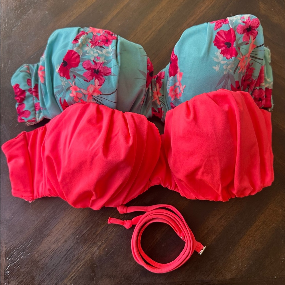 H&M Coral Pink & Teal Strap Bikini Tops - H&M
